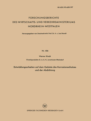 cover image of Entwicklungsarbeiten auf dem Gebiete des Korrosionsschutzes und der Abdichtung
